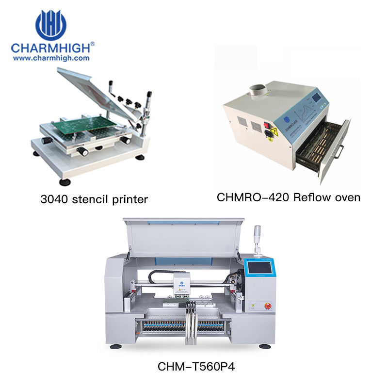 PNP assembly line Classic Set: CHM-T560p4 Pick and Place Machine +3040 Stencil Printer + T-961 Reflow Oven