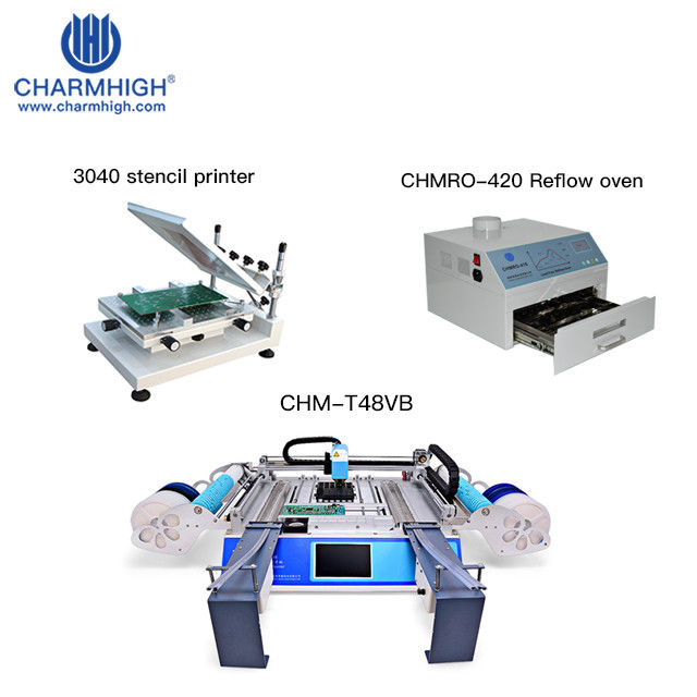 Mini Desktop  SMT P&P Machine CHM-T48VB+Reflow Oven CHMRO-420+Stencil Printer CHM-T3040 small PCB making assembly line