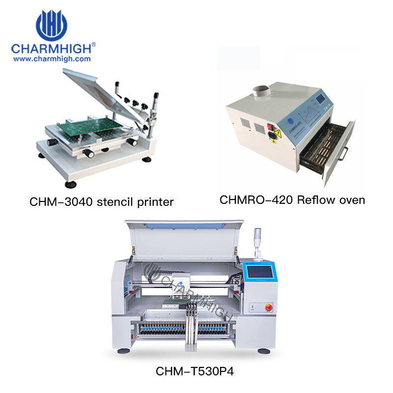 Led SMT Production Line: Desktop Smt Pick and Place Machine CHM-T530P4+Reflow Oven CHMRO-420+Stencil Printer CHM-T3040